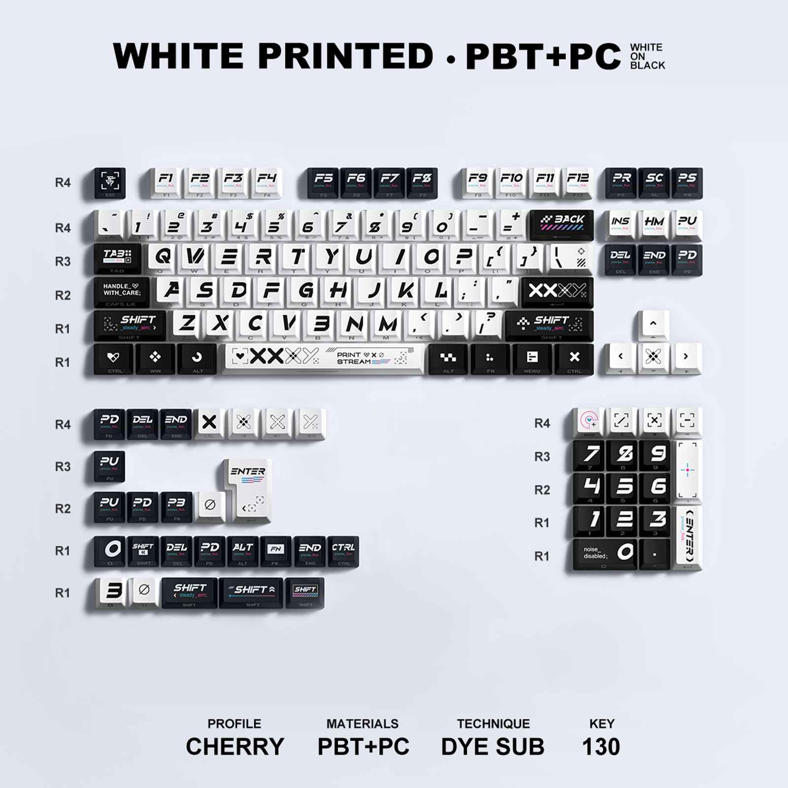 TITANNATION CS2 Printstream Keycaps 130-key OEM PC Dye Sub Compatible with Wooting 60HE V2-Side Caps